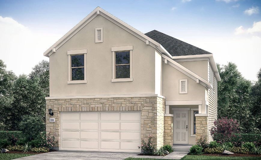 a front view of a house with a garage