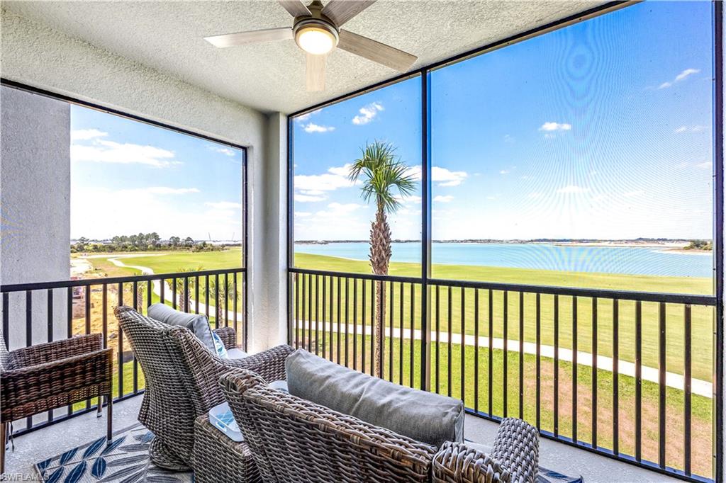 a view of balcony with furniture