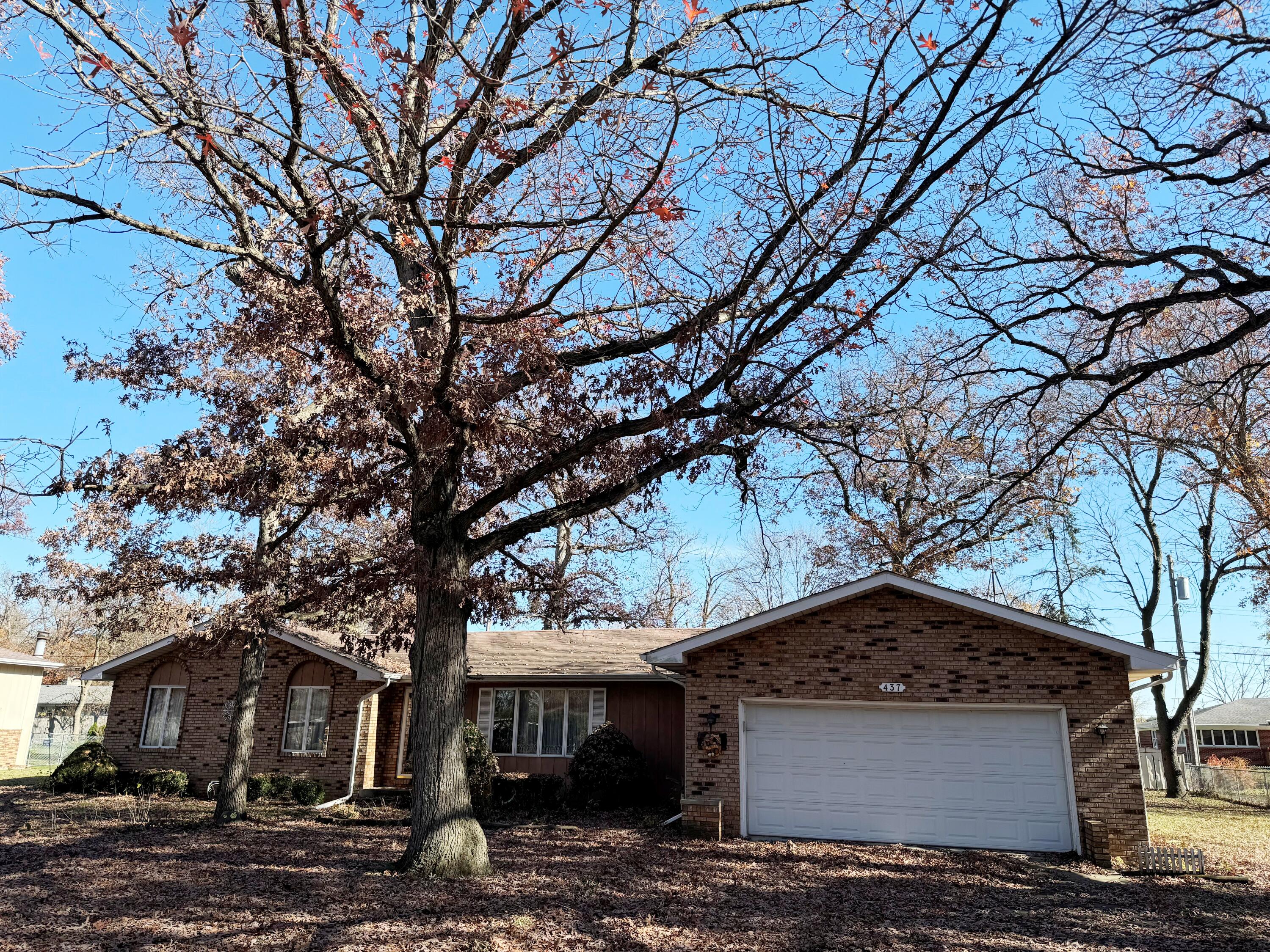 a front view of a house with a tree