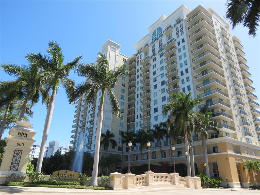 a view of tall buildings