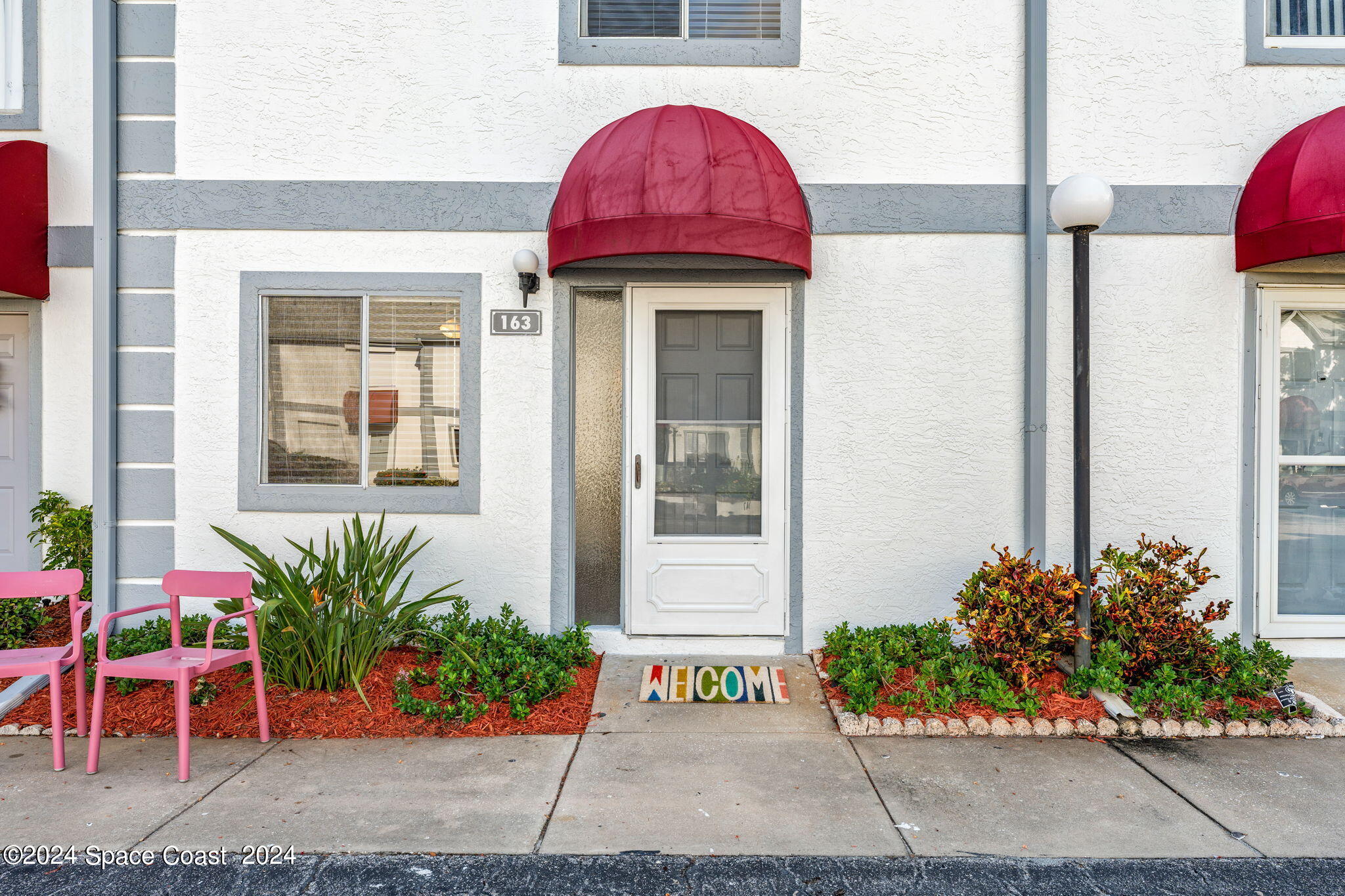 a potted plant sitting in front of a house