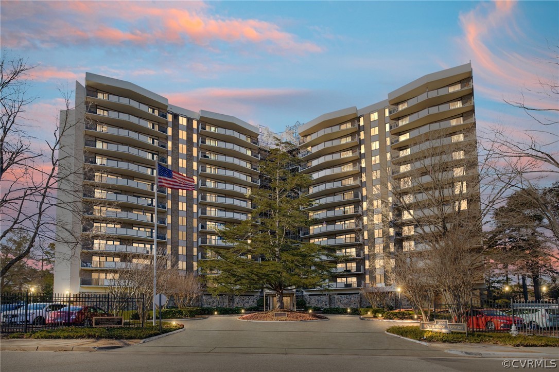 a front view of a building with street view