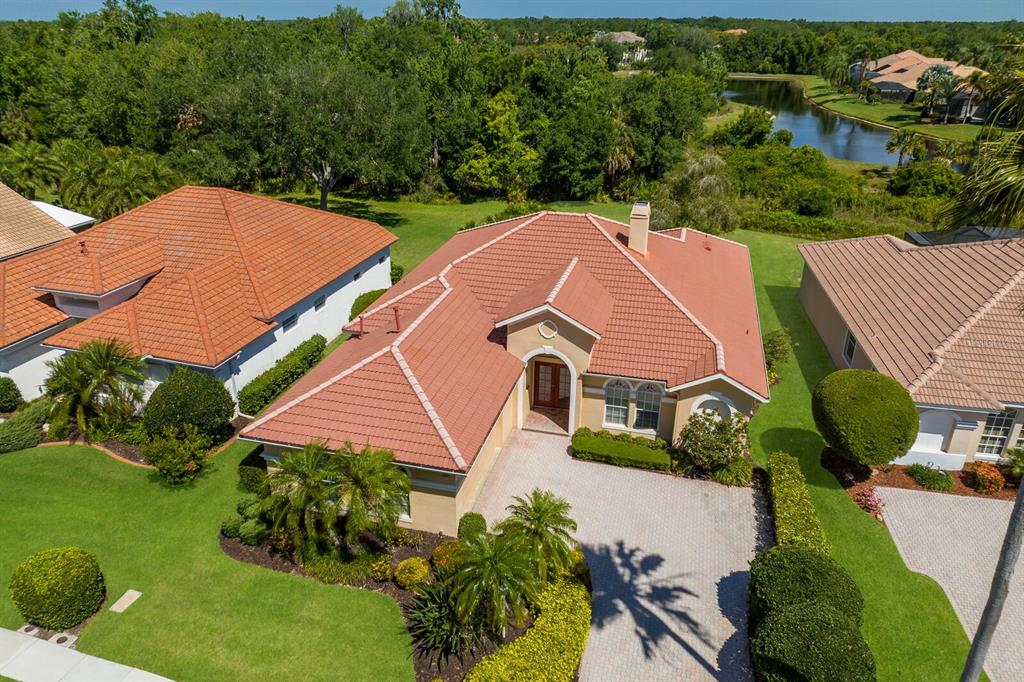 an aerial view of a house