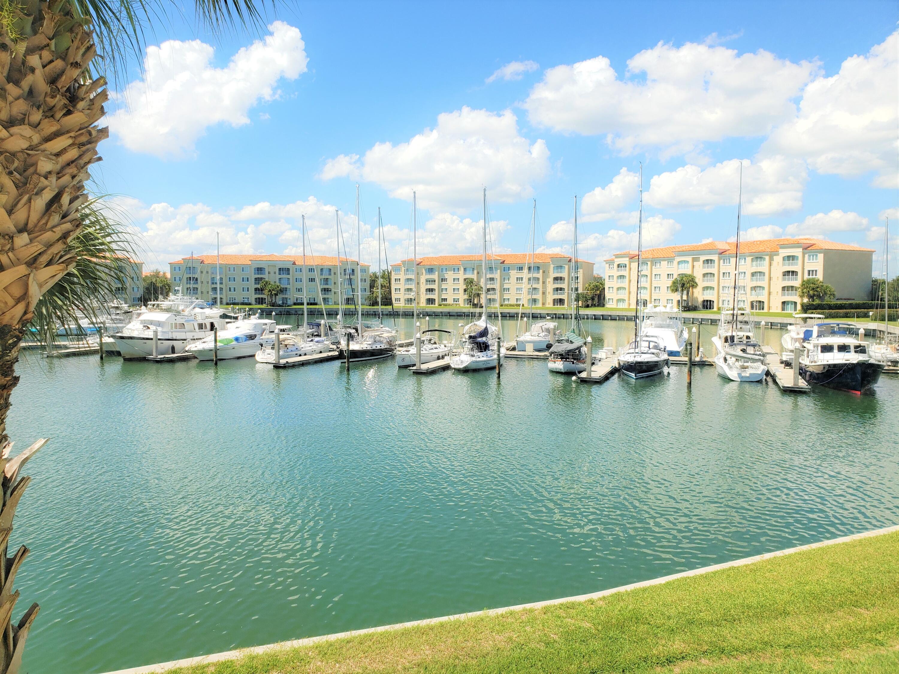 a view of a lake with boats