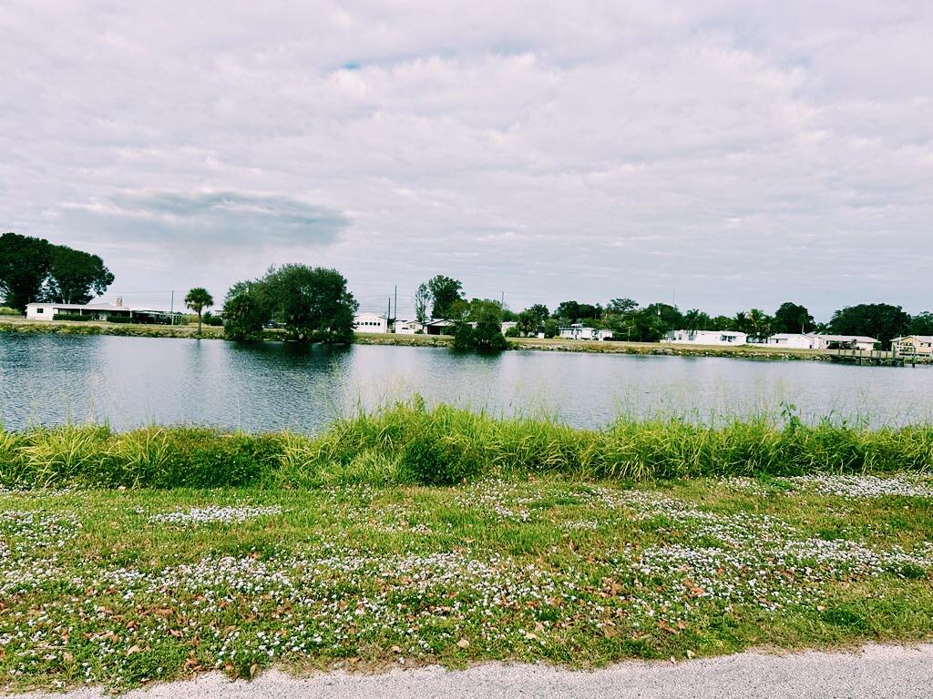 a view of a lake with houses in the back