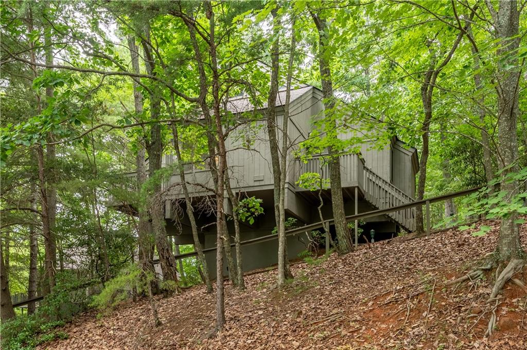 a backyard of a house with lots of trees