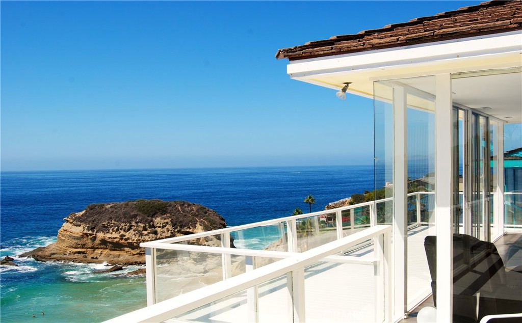 a view of a balcony with an outdoor space