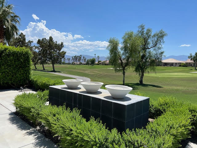 a view of a garden with an outdoor space