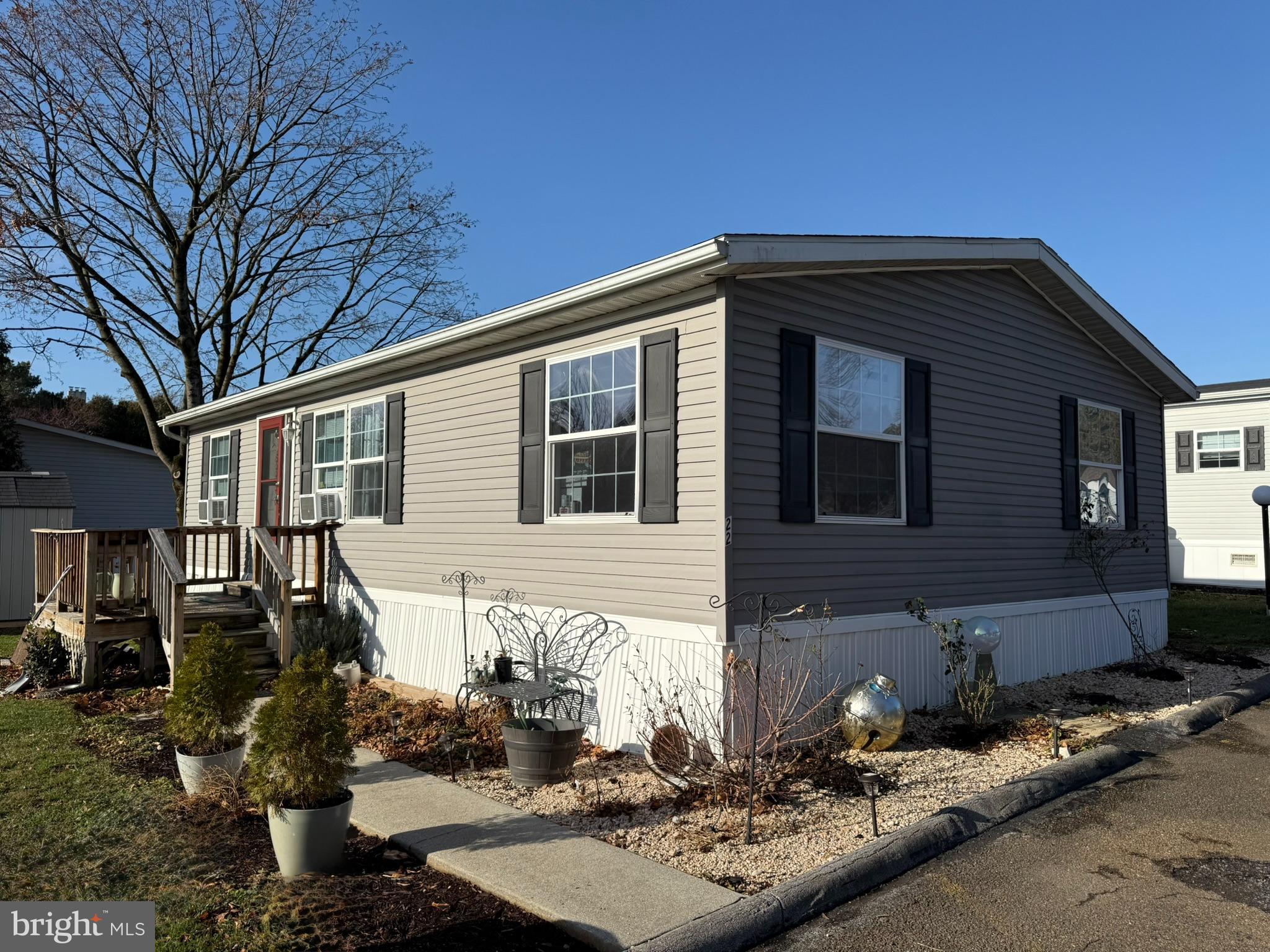 a front view of a house with patio