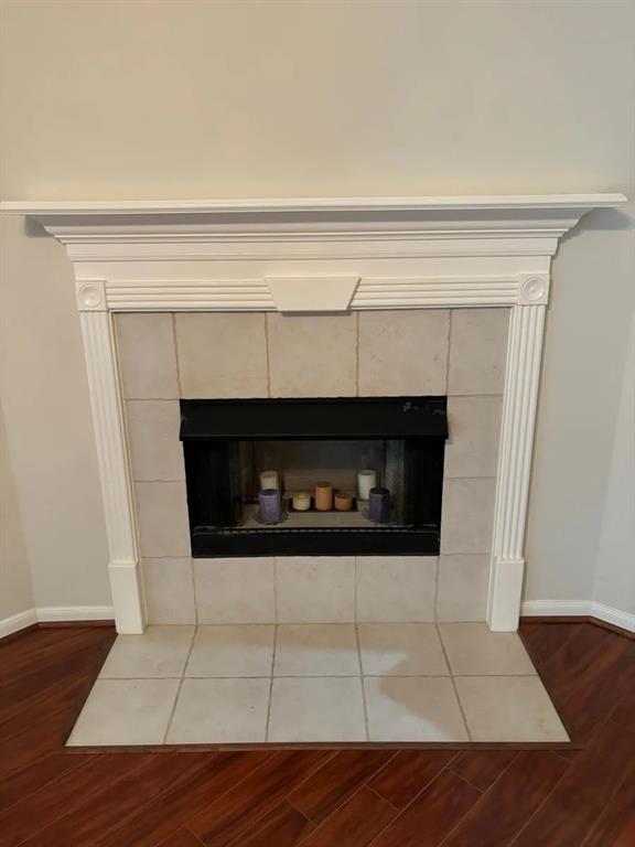 a living room with a fireplace