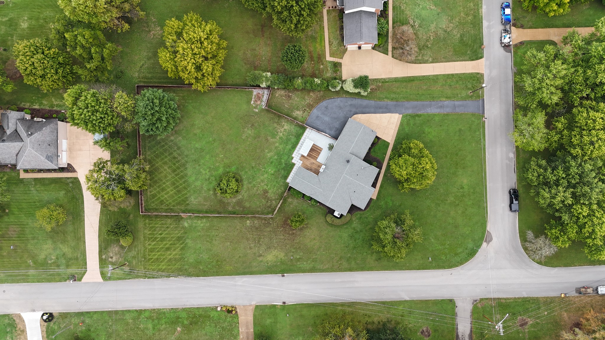 an aerial view of a house