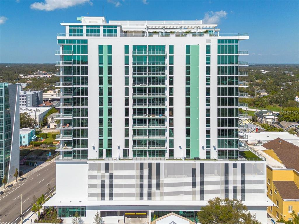 a view of a building from a windows