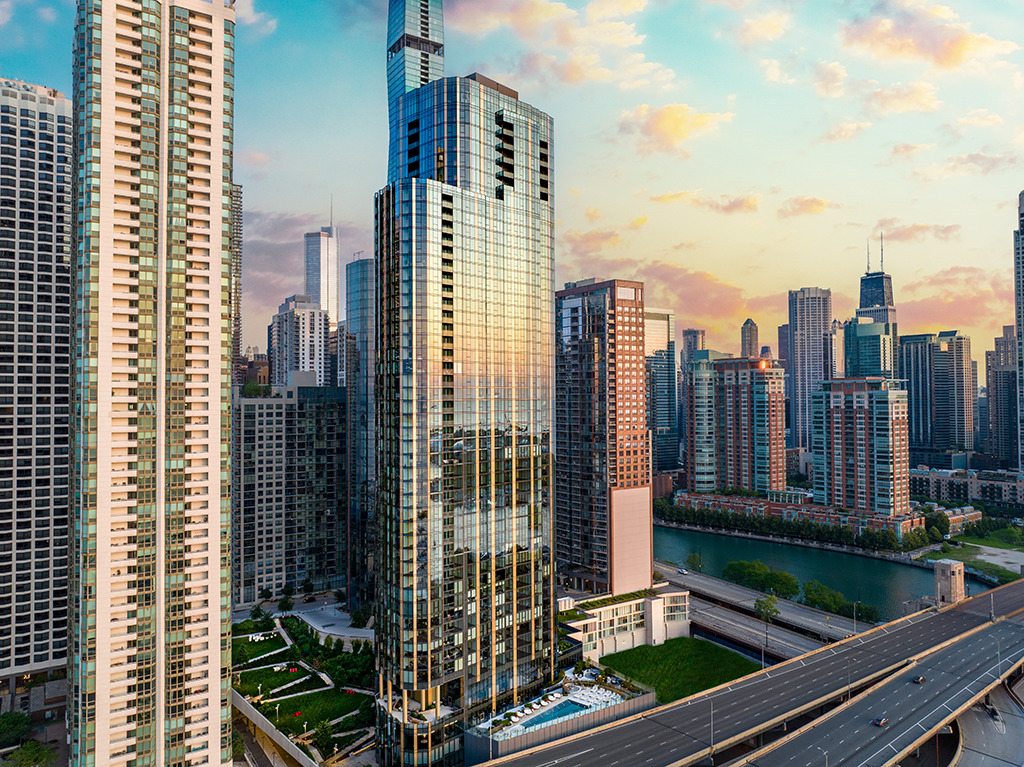 a view of a city with tall buildings