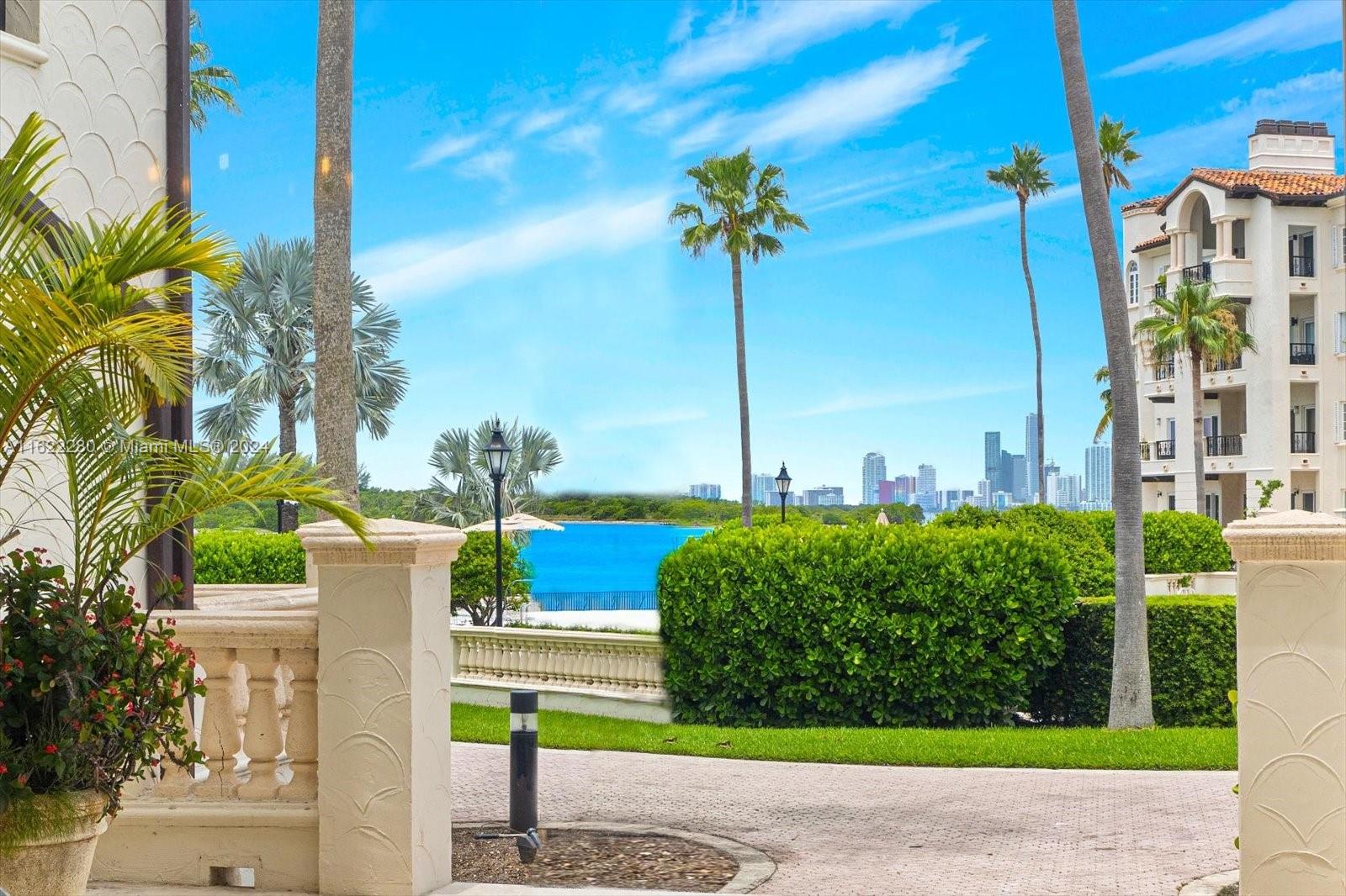 a view of a palm tree from a patio