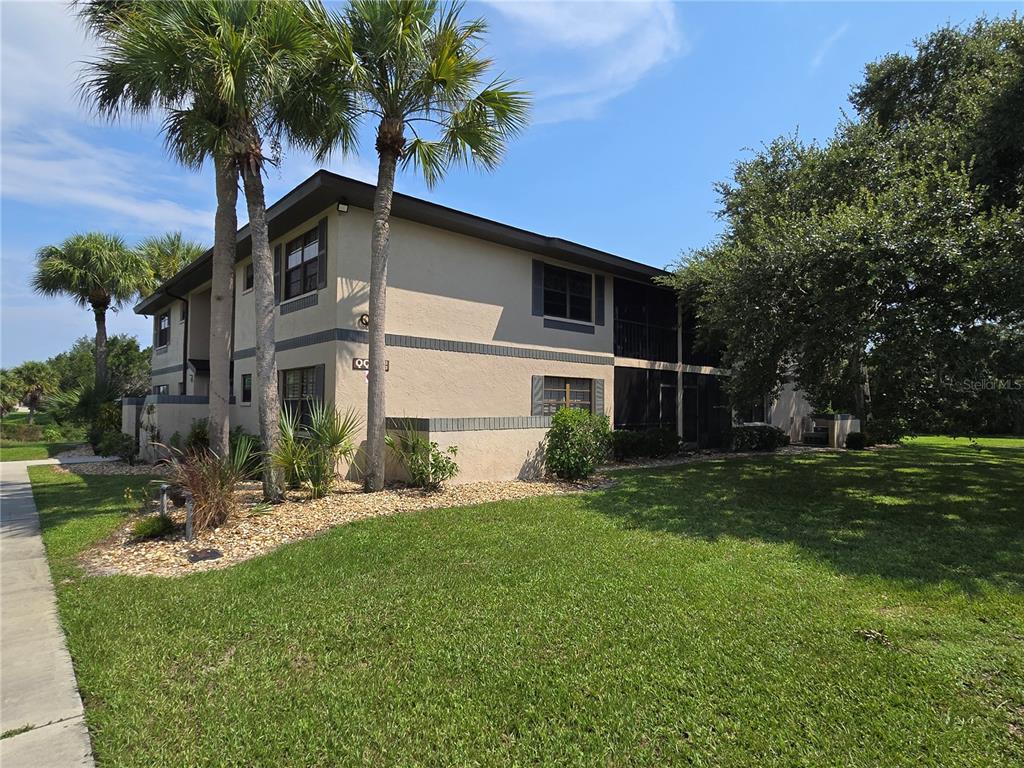 a house that has a big yard plants and large trees