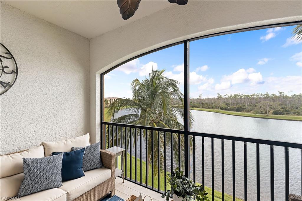 a balcony with furniture