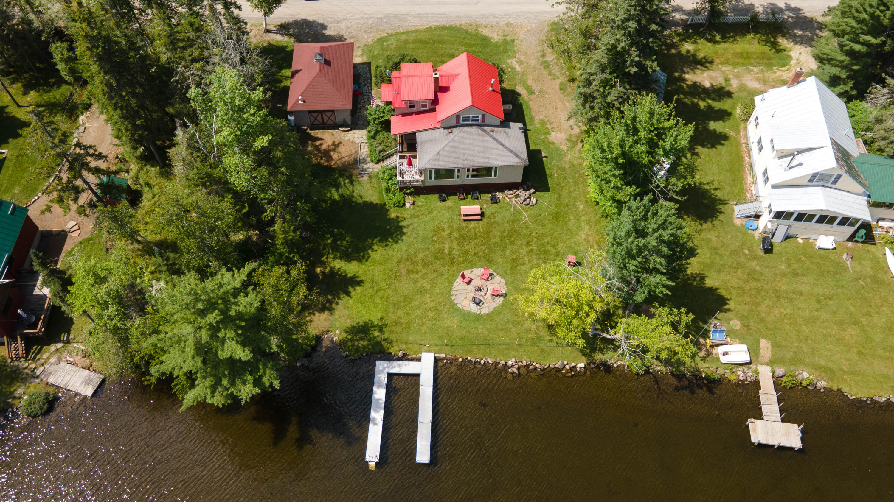 Drone photo of house and dock