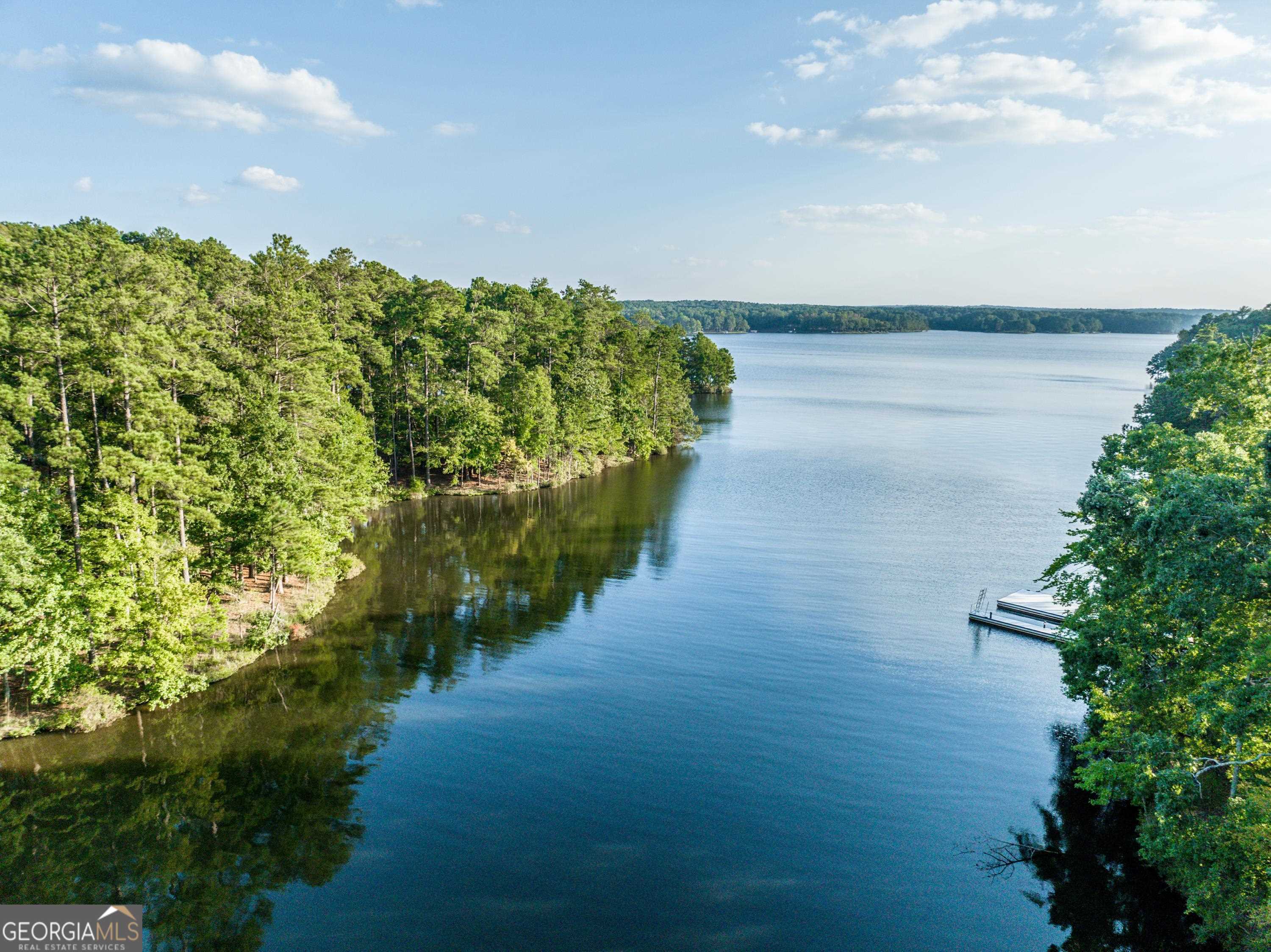 a view of a lake with a yard