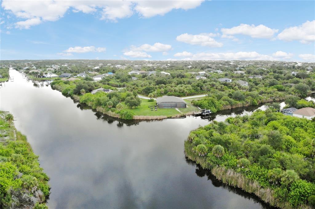 a view of a lake with a city