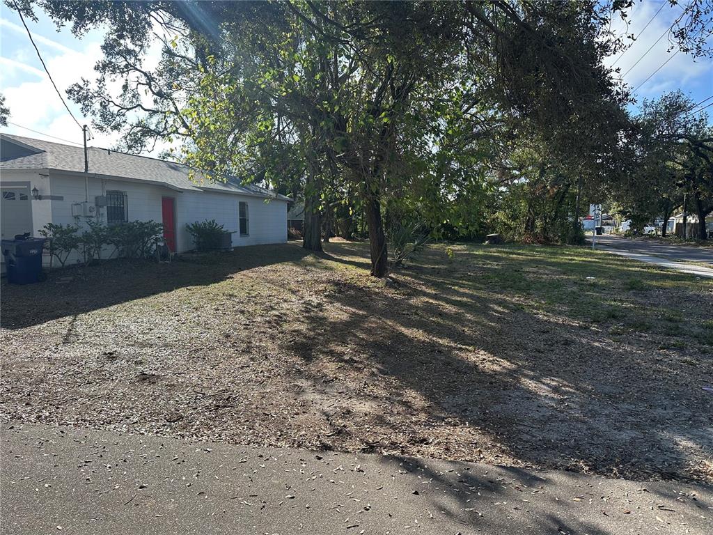 a view of a yard with a tree