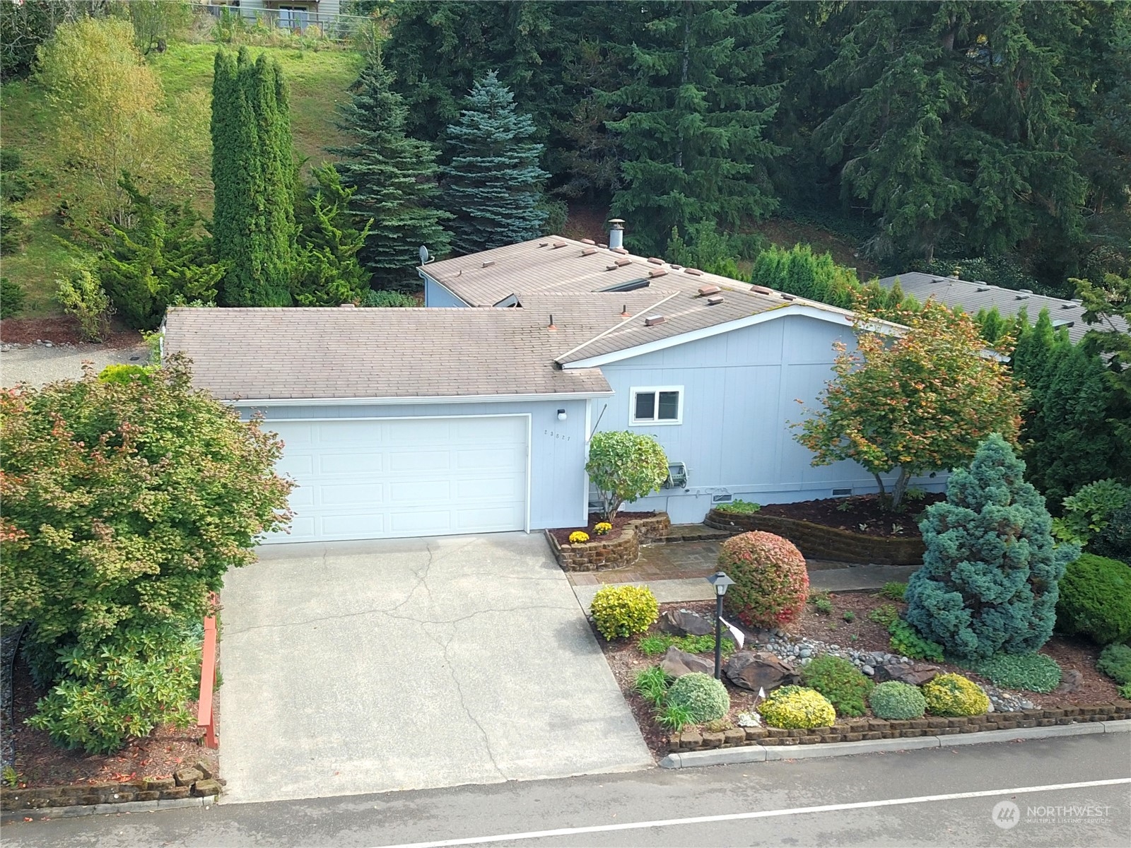 an aerial view of a house