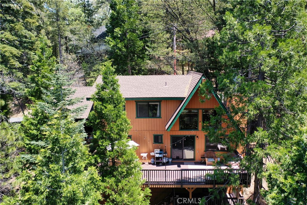 aerial view of a house with a tree in front of it