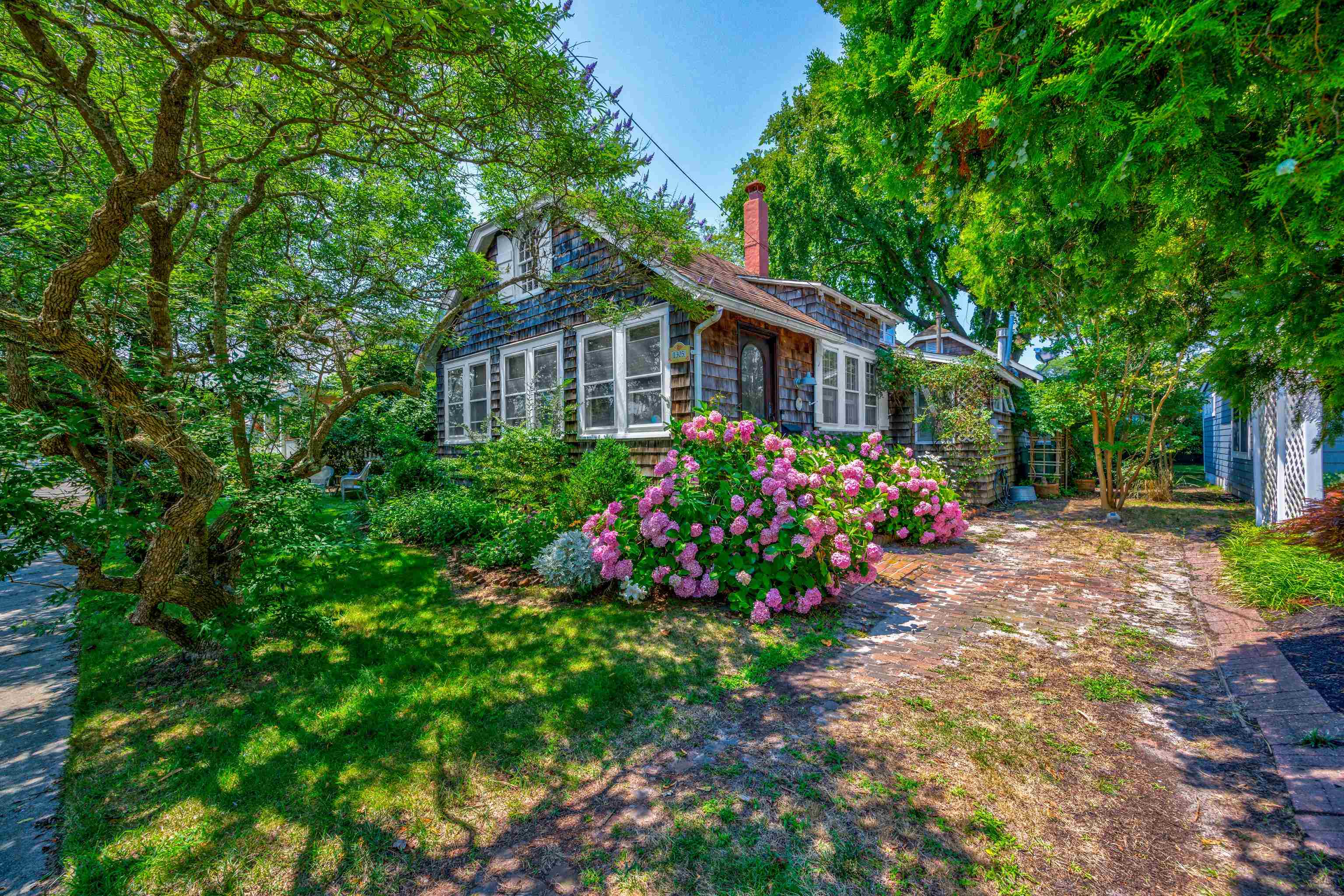 a view of a garden with a flower garden