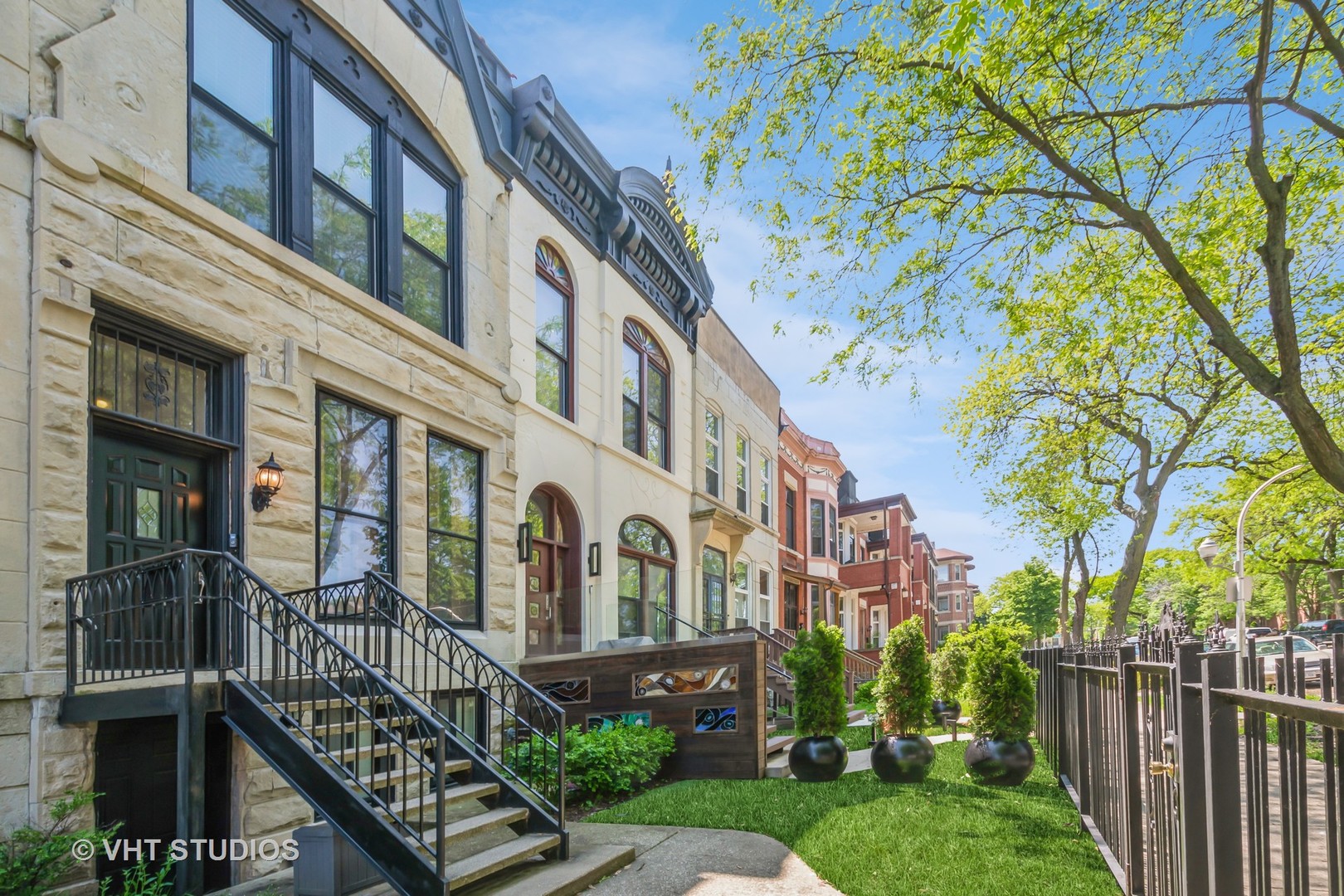 a view of a building with a yard