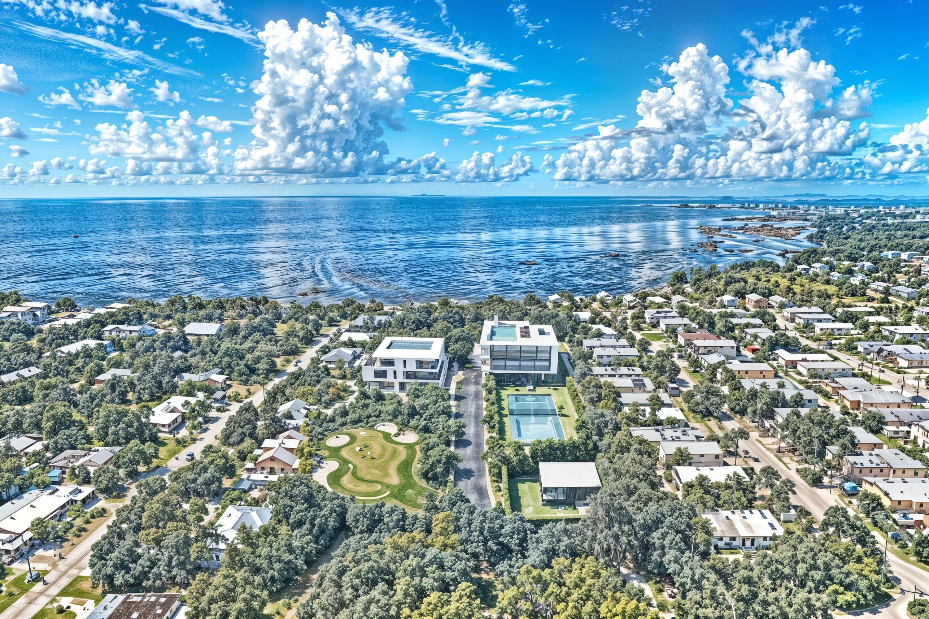 a city view with lake view