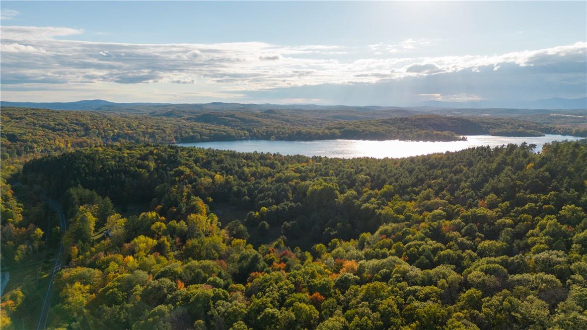 Aerial view with lake in distance