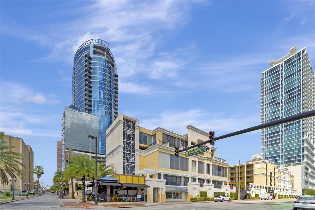 a front view of a multi story building