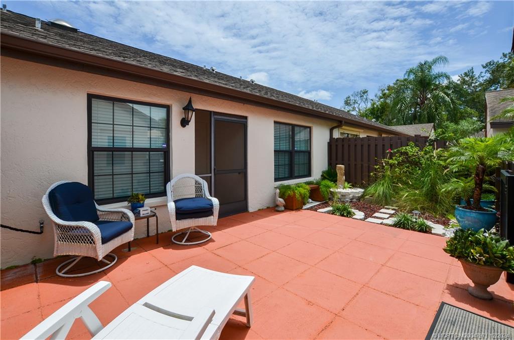 a front view of a house with patio