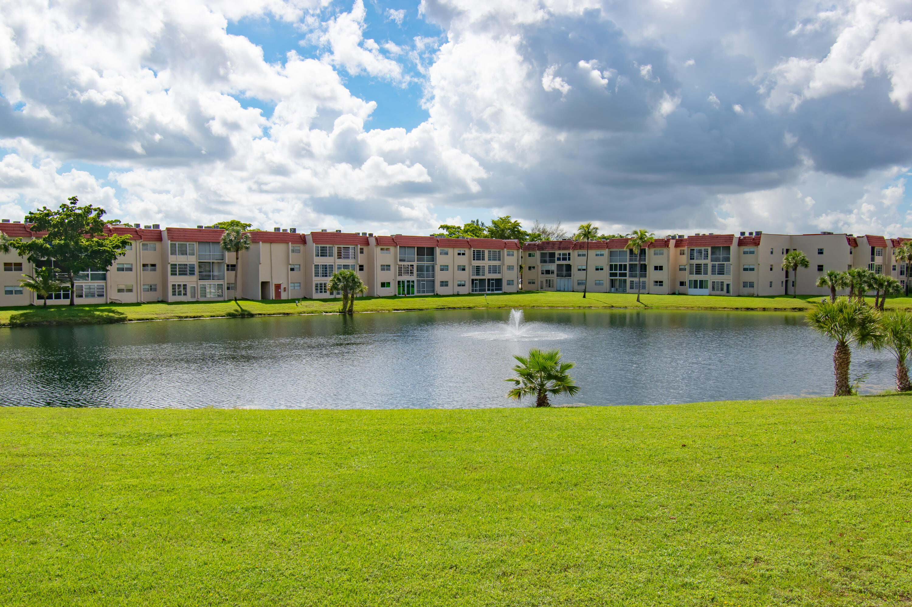 a view of a lake with a city view