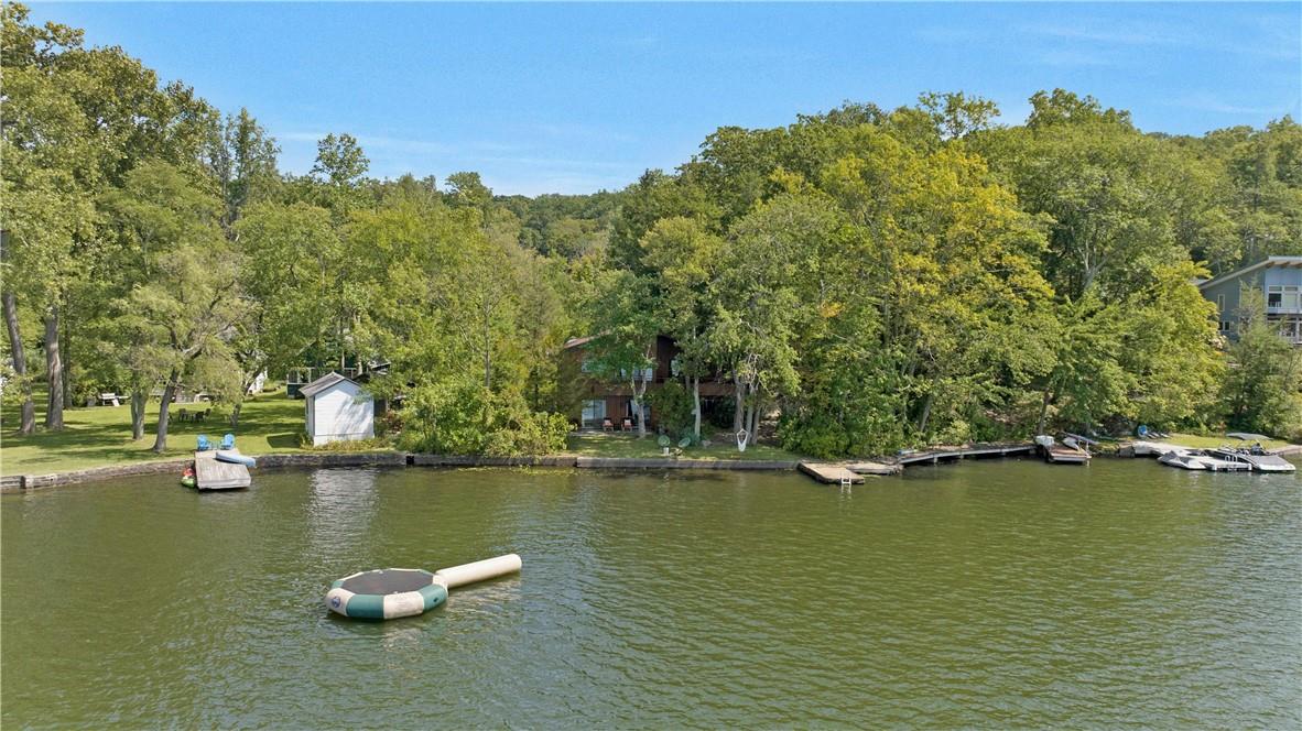 Water view with a boat dock