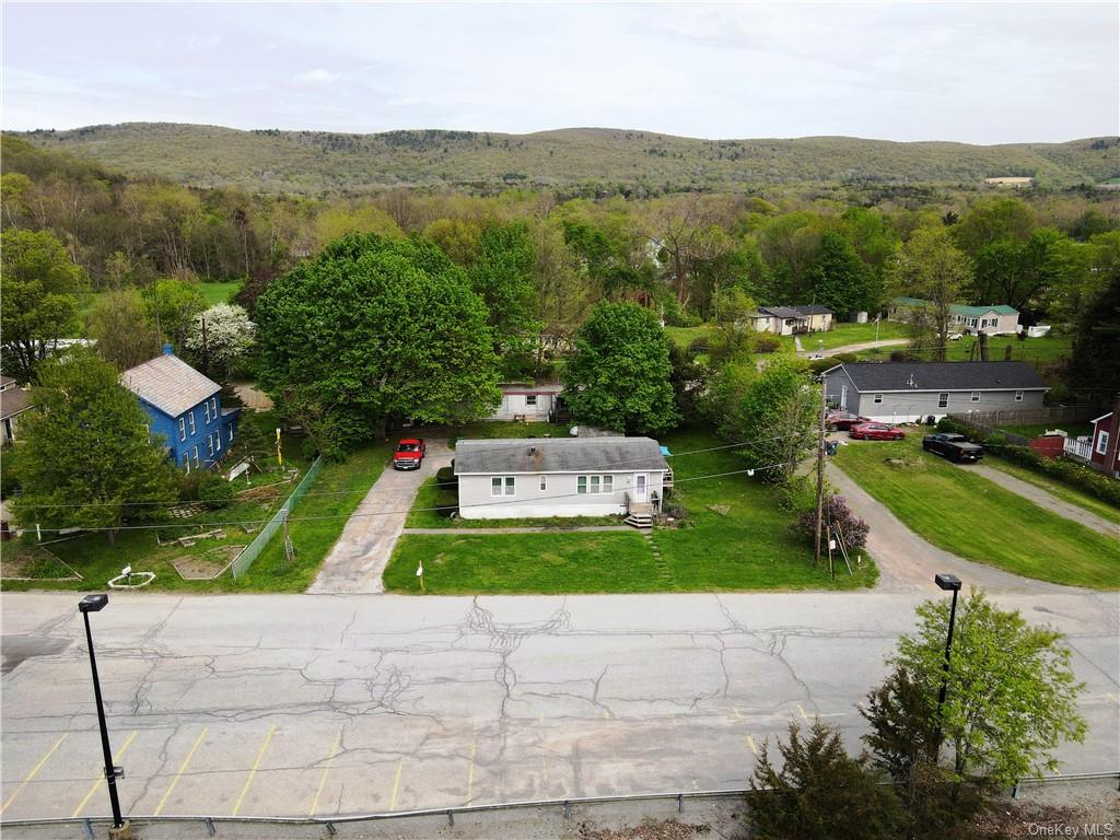 a view of a lush green hillside and houses