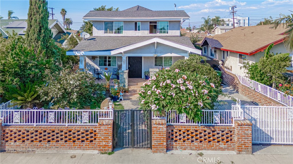 aerial view of a house with a garden