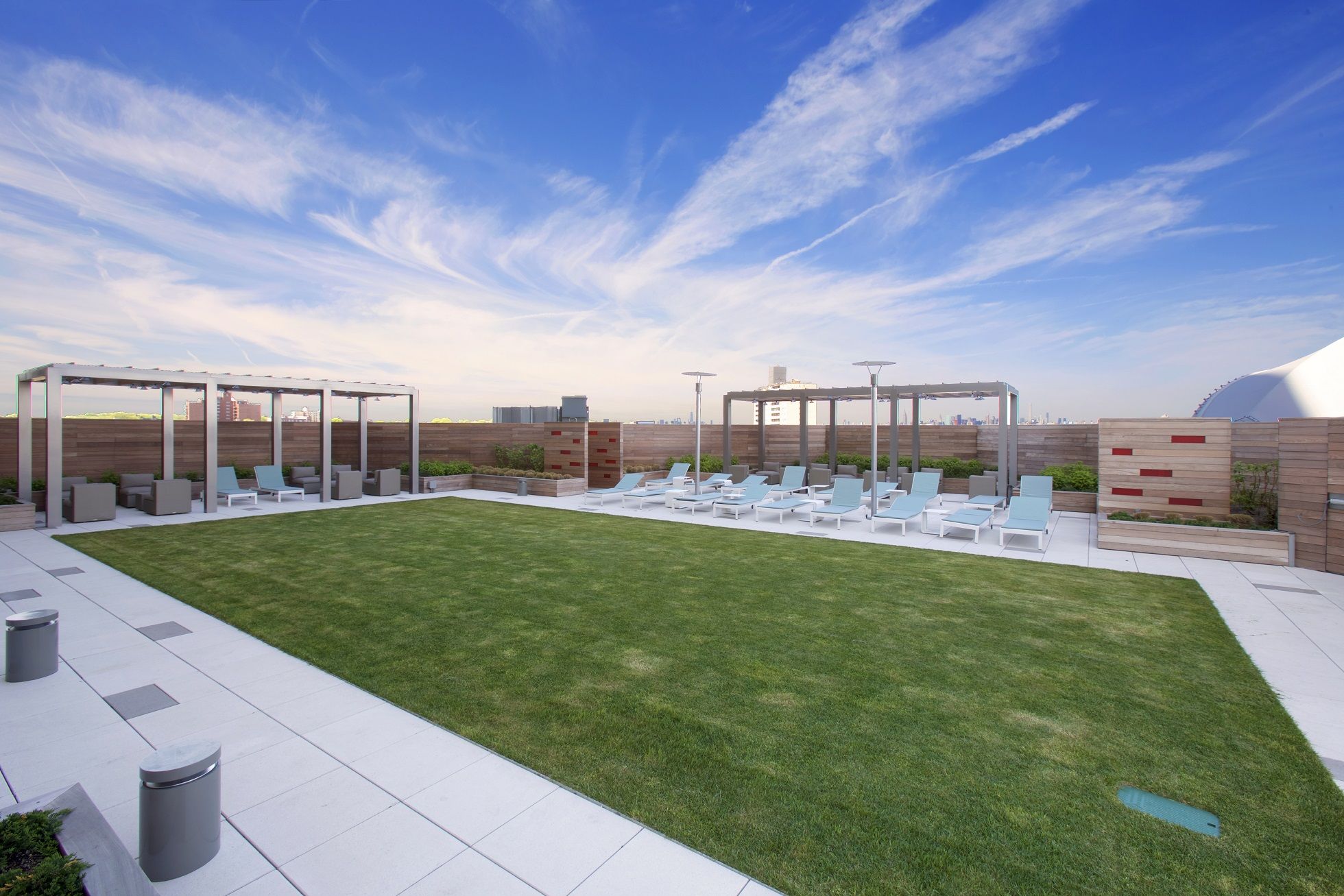 a view of a patio with a garden