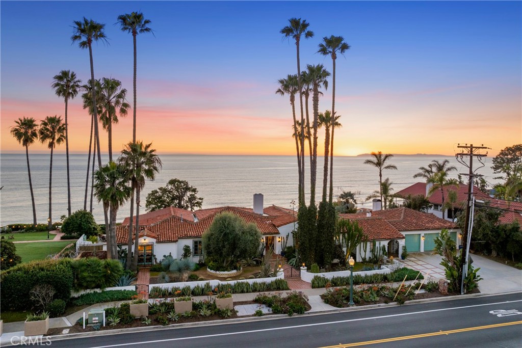 a view of a city with palm trees