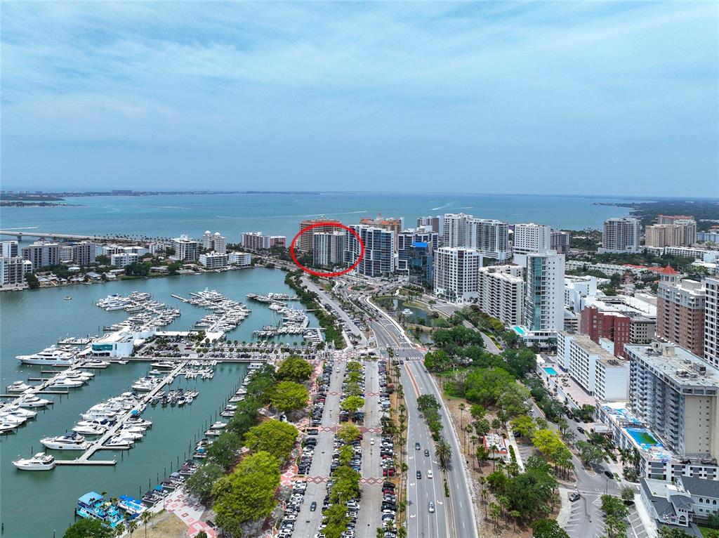 a view of a city with tall buildings