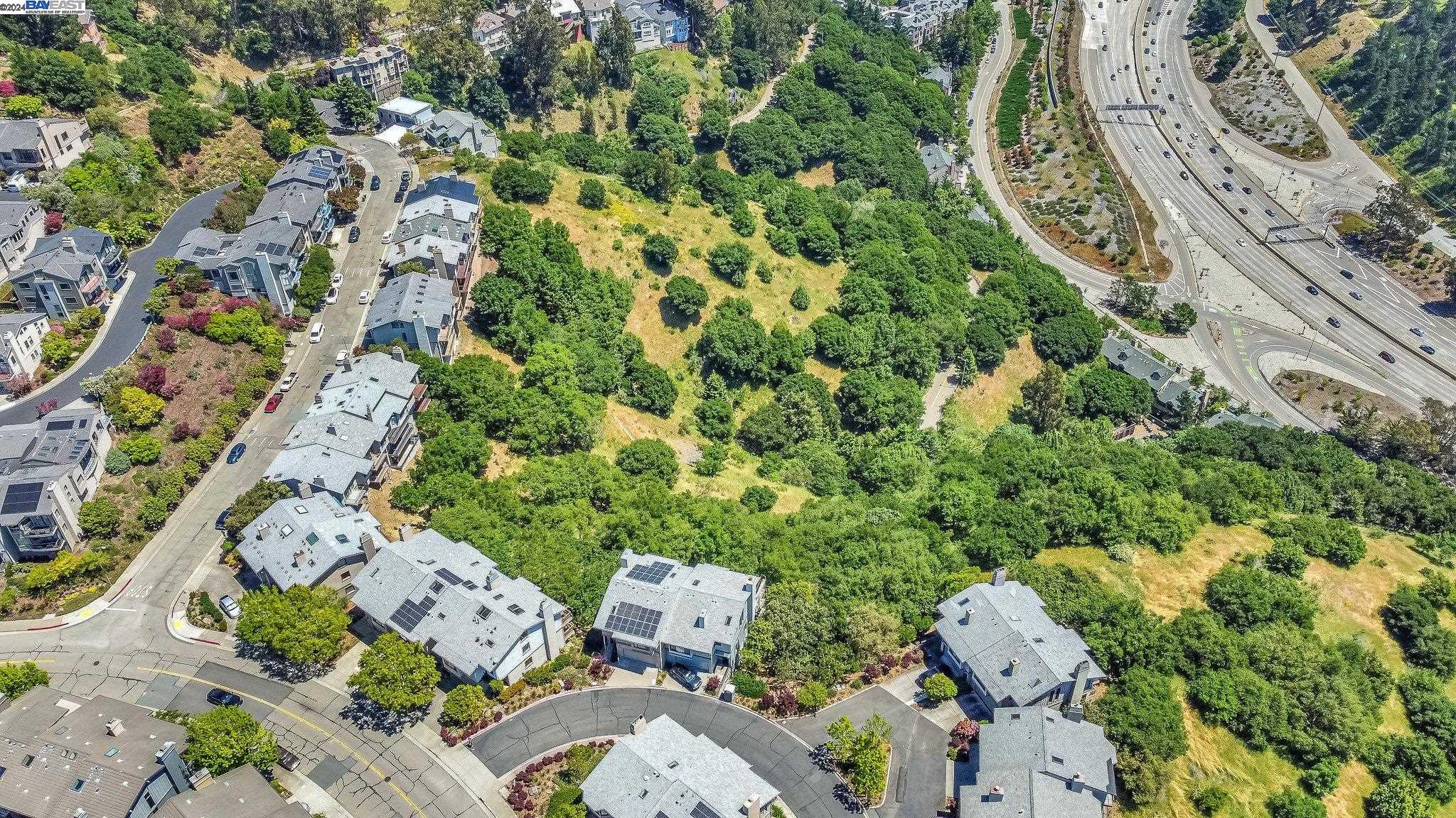 an aerial view of a highlighted house