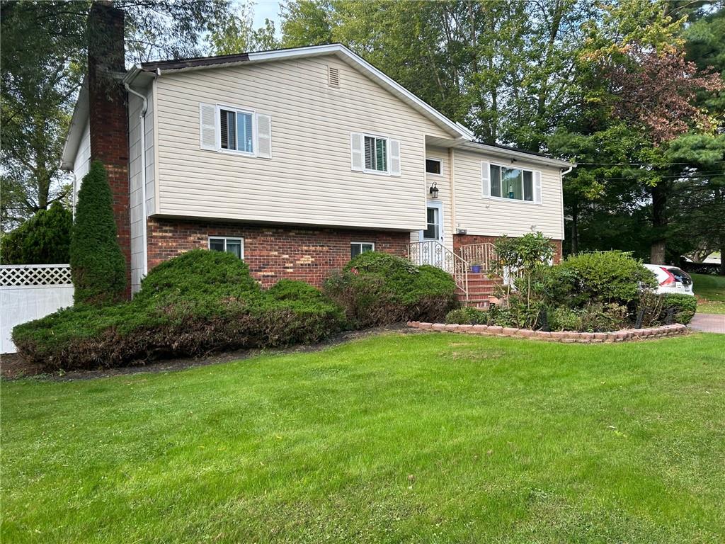 a view of a backyard with plants and a garden