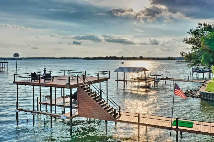 a view of a lake from a balcony