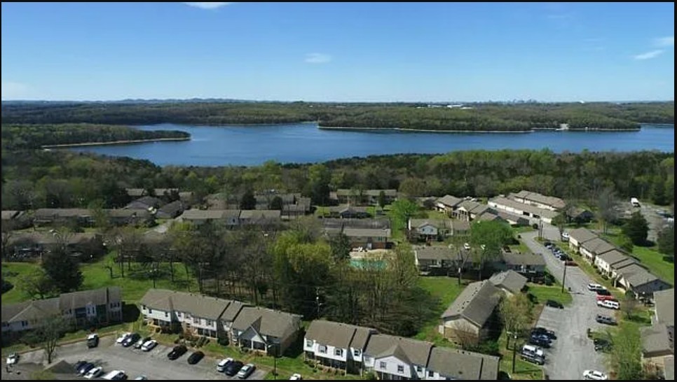 a view of a city and lake