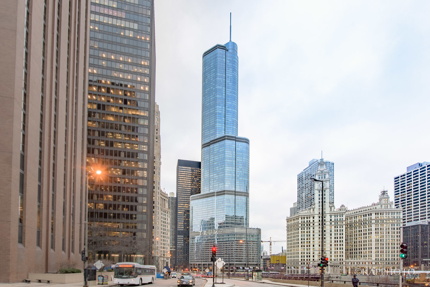 a city view with tall buildings