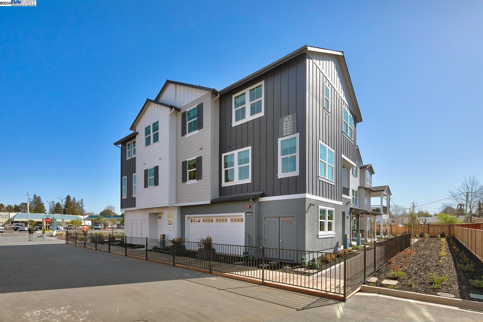 a front view of a building with street view