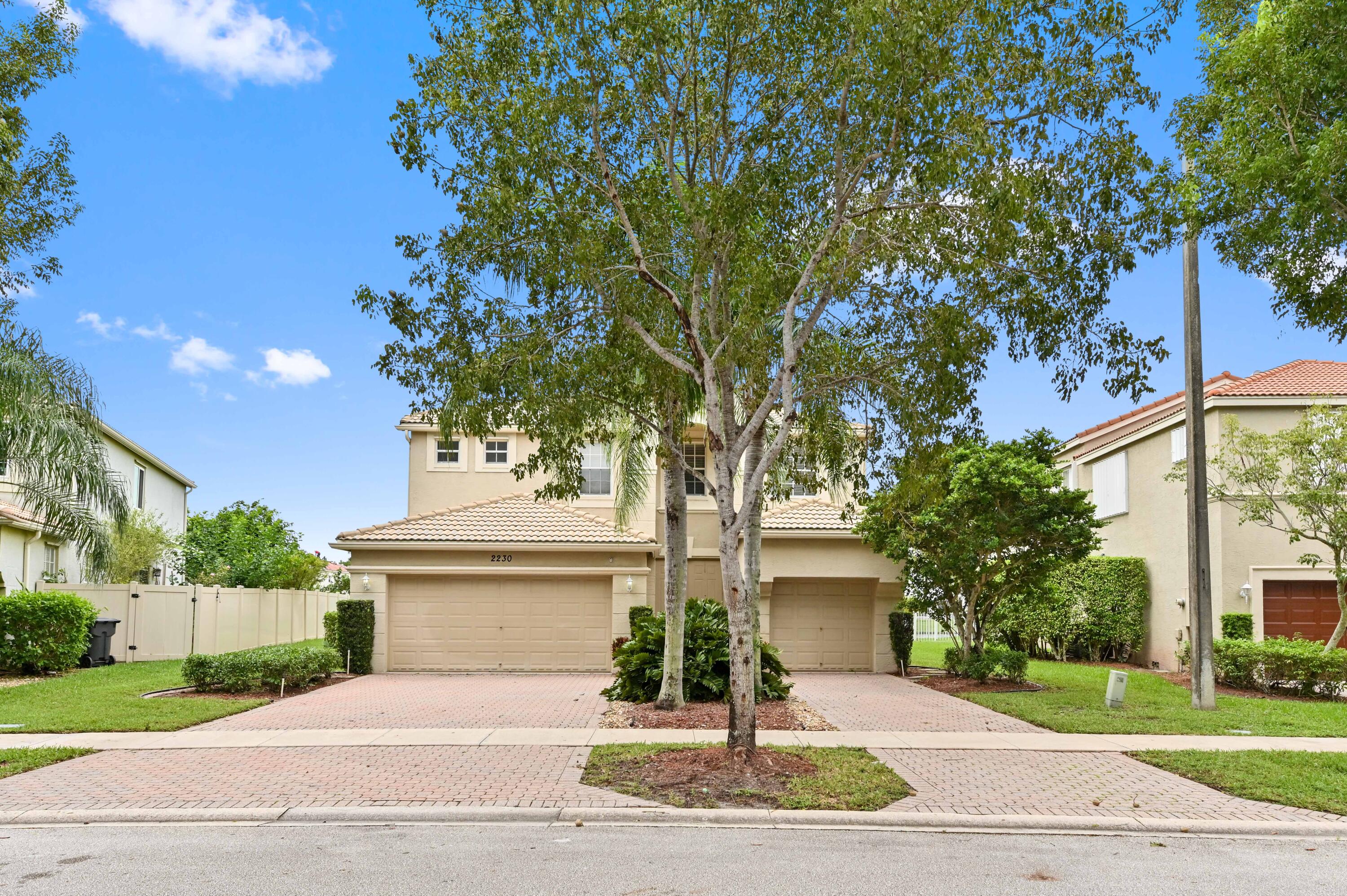 a view of a house with a tree in front of it