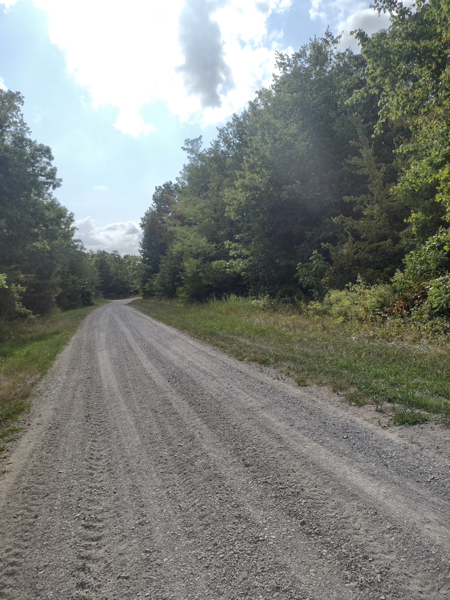 a view of a dirt road with a building in the background