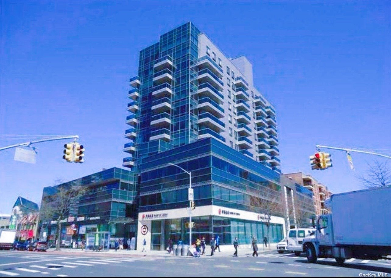 a view of a building with a street