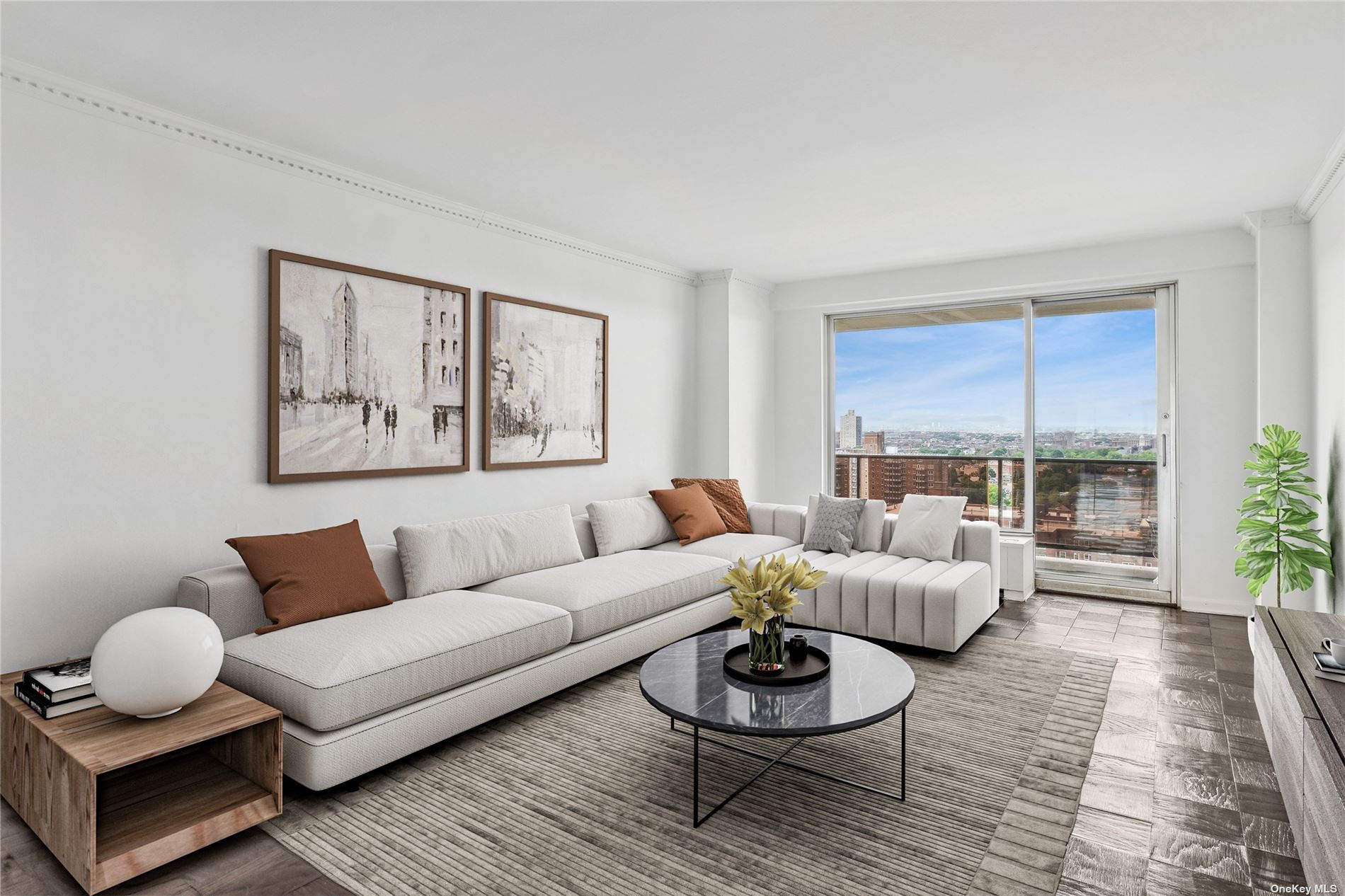 a living room with furniture and a rug