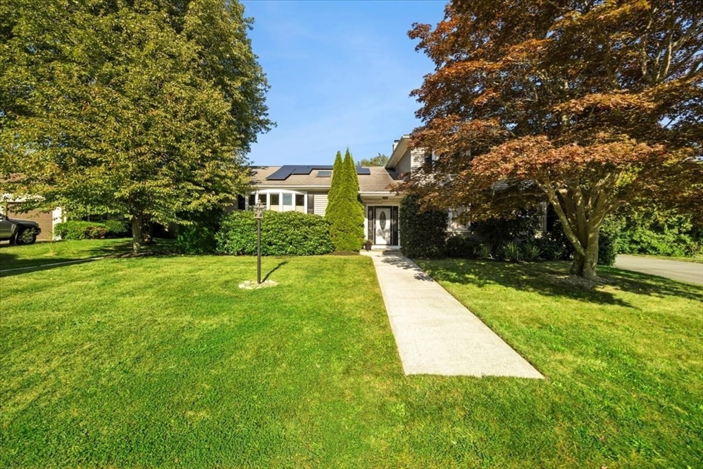 a view of yard with swimming pool and green space